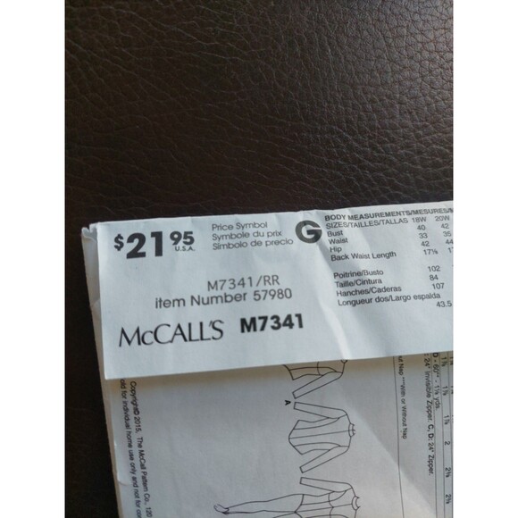 McCalls Women's Plus Size 18-24W Yaya Hans Ultimate Bodysuit Pattern 7341 - Picture 10 of 10